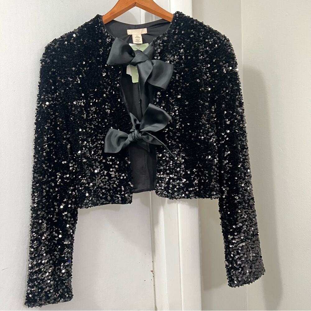 H&M Black TIE-FRONT SEQUINED JACKET - Picture 3 of 12